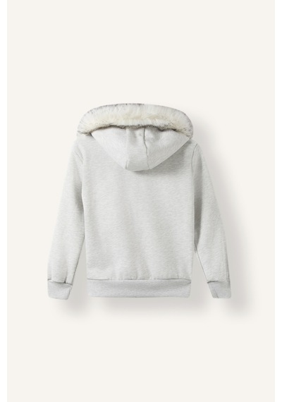 Defacto Kürklü Kapüşonlu Basic Fermuarlı Hırka Sweatshirt Kız Çocuk I6883a826augr421 Gri-gr421