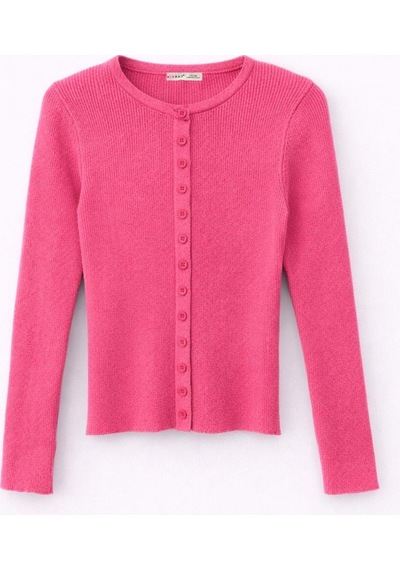 Hiccup Mixray Düğmeli Slim Fit Yivli Örgü Hırka Pembe