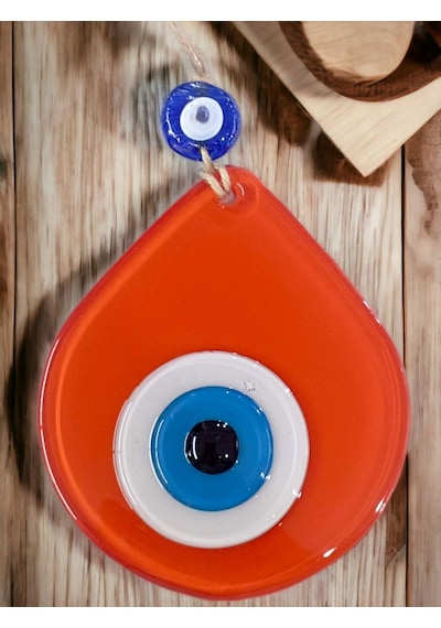 Mini Turuncu Damla Desen Nazar Boncuklu Duvar Dekoru Cam Duvar Süsü