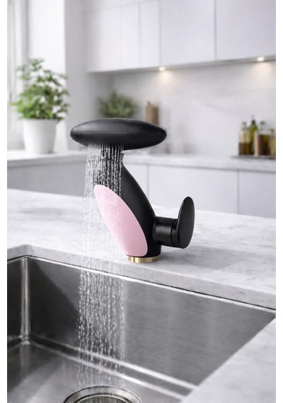 Led Işıklı Penguen Lavabo Bataryası - Uzatılabilir Spiralli Şelale Akışlı Siyah Banyo Musluğu Diğer