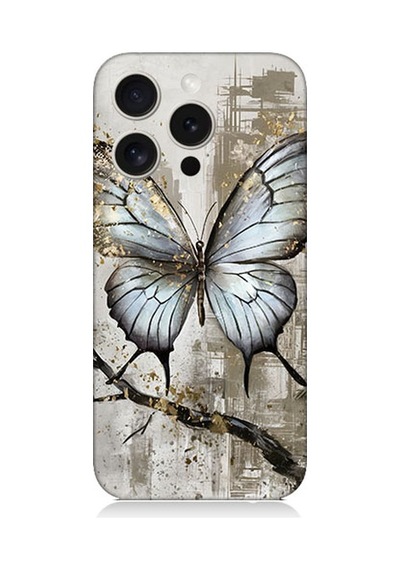Apple Uyumlu iPhone 15 Pro Max Gri Kelebek Desenli Silikon Kılıf Silikon