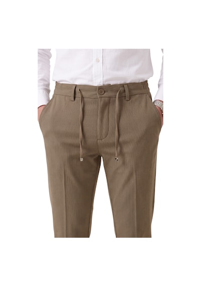 Rizzup Erkek Slim Fit Çizgili Açık Kahve Kumaş Pantolon İpli Esnek Bel Likralı Spor Pantolon 2700240
