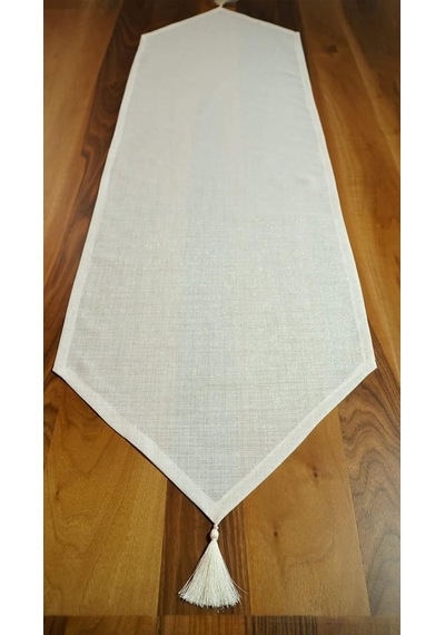 Viemso Simli Keten Runner Püsküllü, Kırık Beyaz, 45x150cm Sku: Zeus8690010191106 30 x 50