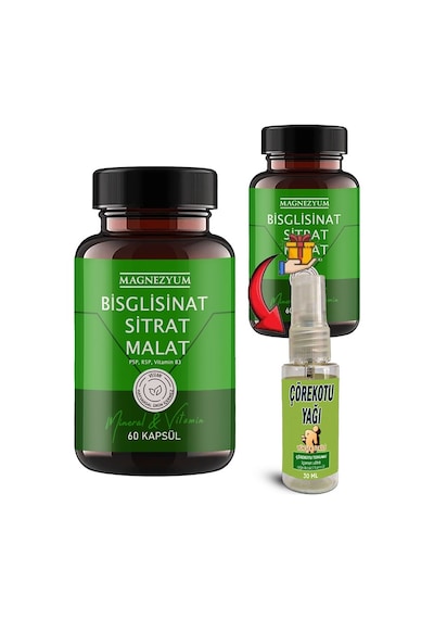 Magnezyum 2 Kutu Bisglisinat Magnezyum Sitrat Magnezyum Malat & Vitamin B2 B3 B6 Ve Mineral Kapsülleri 60lı 2 Adet + Çörek Otu Yağı 30 Ml