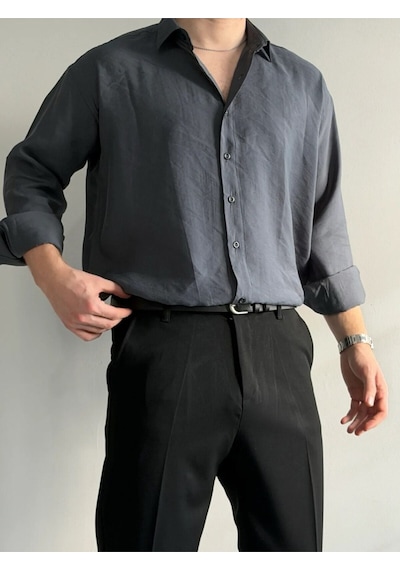 Relaxed Fit Hafif Rahat Modal Kumaş Gömlek Füme
