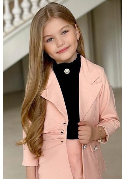 Riccotarz Kız Çocuk Palyaço Yaka Kolsuz Bluz Taş Düğme Detaylı Blazer Ceket Pudra Alt Üst Takım Pudra Riccotarz Kız Çocuk Palyaço Yaka Kolsuz Bluz Taş Düğme Detaylı Blazer Ceket Pudra Alt Üst Takım Pudra