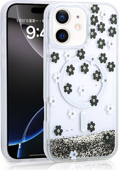 Apple Uyumlu iPhone 12 Kılıf Sıvılı Simli Baskılı Şeffaf Arka Yüzey Zore Mossa Silikon Kapak Siyah