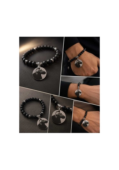 Kişiye Özel Lazer İşlemeli Fotoğraflı Bileklik Anlamlı Hediye Siyah