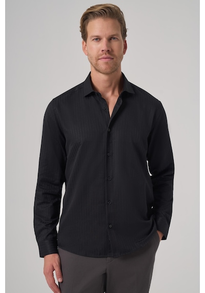 Morven Erkek Siyah Trend Slim Fit İtalyan Yaka Gömlek 25mc004068001 Siyah Siyah
