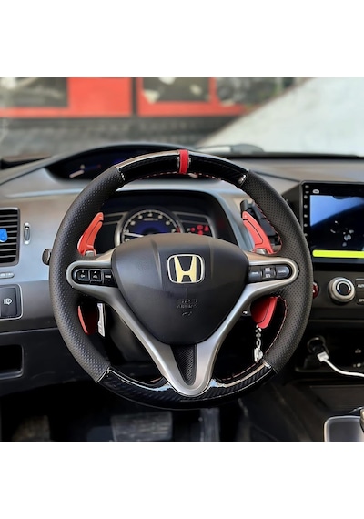 Honda Civic Fd6 Araca Özel Direksiyon Kılıfı 5d Kristal Karbon Nokta Siyah İp siyah