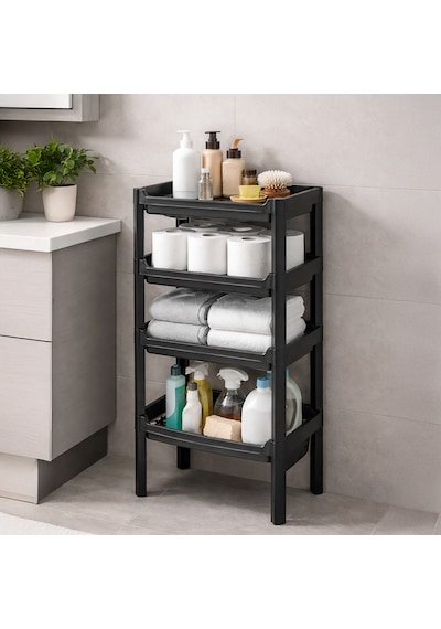Porsima Org-74-ecom 4 Katlı Düzenleyici-banyo Mutfak Organizer Raf Siyah