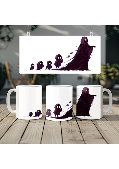 Hayalet Ailesi Temalı Kupa Bardak Spooky Cadılar Bayramı Konseptli Eğlenceli Hediye Beyaz