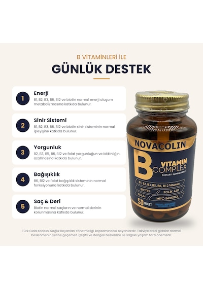 Novacolin Vitamin B Complex B1 B2 B3 B5 B6 B12 Biotin 50 Tablet