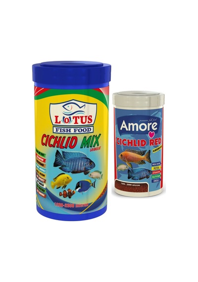 Cichlid Mix 1000ml ve Red Granules 250ml Malawi Balık Yemi