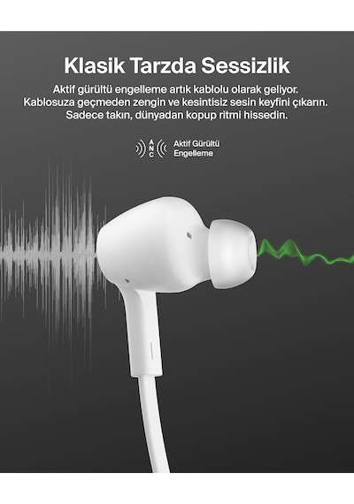 Belkin Soundform Anc Usb-c Bağlantılı, Mikrofonlu Kulakiçi Kablolu Kulaklık, Beyaz