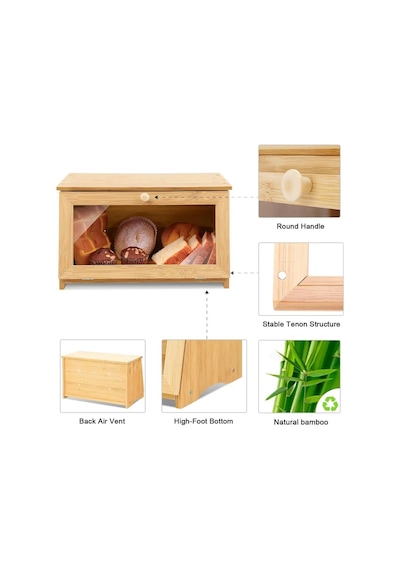 Promosyonca Bambu Ekmek Kutusu, Doğal Bambu Malzeme, Yuvarlak Saplı, 39x23x18 Cm A