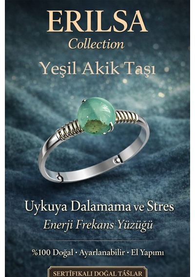 Sertifikalı Uykuya Dalamama  Yüzüğü Yeşil Akik Ayarlanabi Çok Renkli