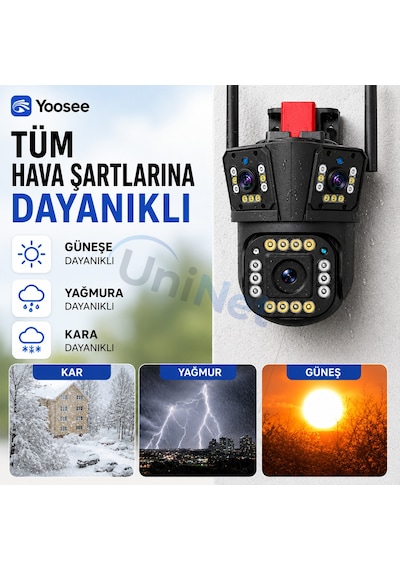 Uninet 5mp Üç Kameralı Wifi Ptz Güvenlik Kamerası 355 /90 Dönebilen Kamera , Akıllı Takip, Dijital Zoom, Siren Ve Ip Dış Mekân