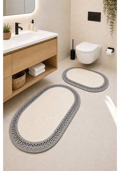 El Yapımı Bohem Banyo Paspası 2'li Pelüş Kaymaz Jel Taban 40x60 Cm Ve 60x100 Cm Çok Renkli