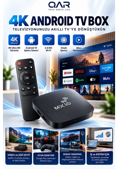 Mx10-5g Android Tv Box 4k Ultra Hd Wi-fi Hdmı Usb Ethernet Bağlantılı Akıllı Tv Kutusu Medya Oynatıcı
