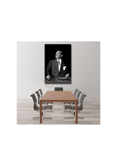 Siyah Beyaz Mustafa Kemal Atatürk Tablo Atatürk Kanvas Tablo Dikey Tablo Salon Ofis Tablosu