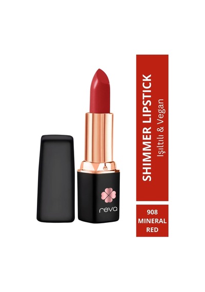 Shimmer Lipstick Mineral Red - Işıltı Ruj - 4 Gr - No: 908 - Vegan & Temiz Içerik Çok Renkli