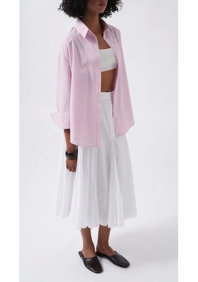 Defymoda Çizgili Basic Gömlek Pembe