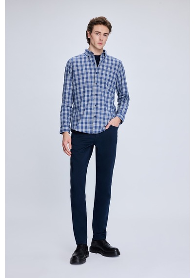 Hatemoğlu Mavi Slim Fit Kareli Düğmeli Yaka Uzun Kollu Pamuklu Gömlek 19151010014a 915 1964076 Mavi