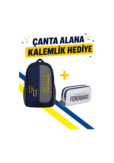 Fenerbahçe Pelüş Logolu Çanta Ve Çift Gözlü Kalemlik Hediyeli Beyaz - Lacivert