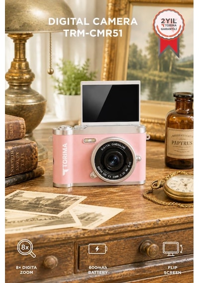 Mini Dijital Retro Kamera 48mp 8x Zoom Flip Ekranlı Selfie Video Vlog Kamerası Cmr51 Pembe