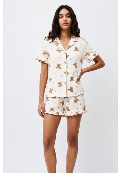 Womanandkids Kar Beyaz Kadın Desenli Trend Pijama Takımı