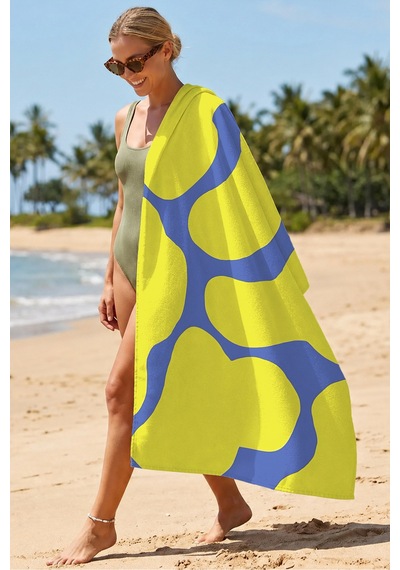 Modern Soyut Geometrik Sarı Mavi Plaj Havlusu-minimalist Akdeniz Stil Hızlı Kuruyan Mikrofiber Havlu Çok Renkli