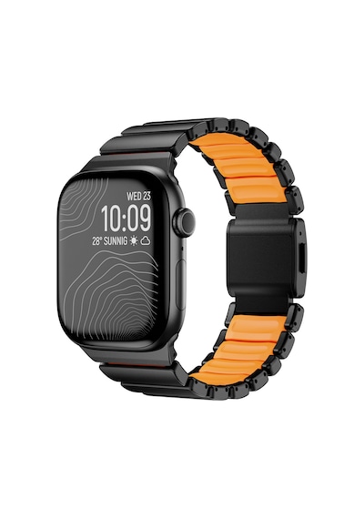 Apple Watch Ultra 49mm Uyumlu Kordon Metal Kasa Silikon İç Kısım Tasarım Siyah-turuncu