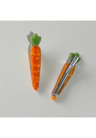 Hediyelik Metal Kutuda 2'li Turuncu Havuç Tasarımlı Akrilik Pens Saç Tokası / Trend Saç Aksesuarı