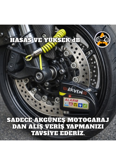 Akgüneş Motogaraj Yüksek Hassasiyetli Yüksek Desibelli Motosiklet Disk Kilidi + Hatırlatma Kablosu Siyah