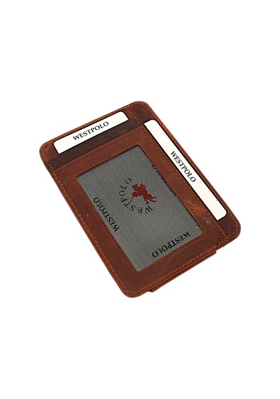 Westpolo Hakiki Eskitme Deri Mıknatıslı Unisex Kartlık - G2 Taba Taba