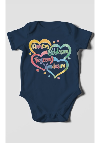 Morivokids Annem Yoldaşım Teyzem Yandaşım Kısa Kollu Bebek Body Lacivert
