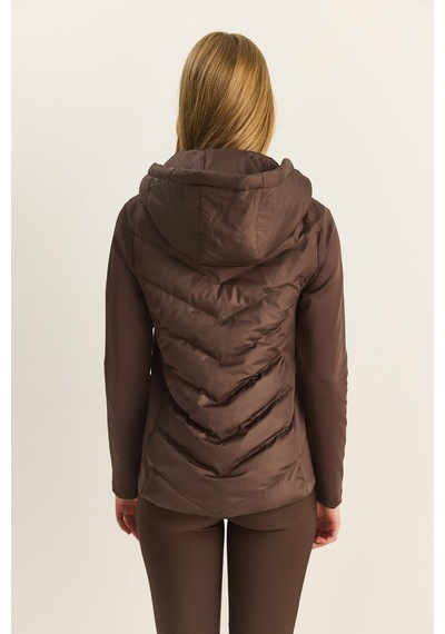 Shade Kadın Kapüşonlu Fermuarlı Garnili Slim Fit Şişme Mont 1123 60283816 - Acı Kahve Kahverengi