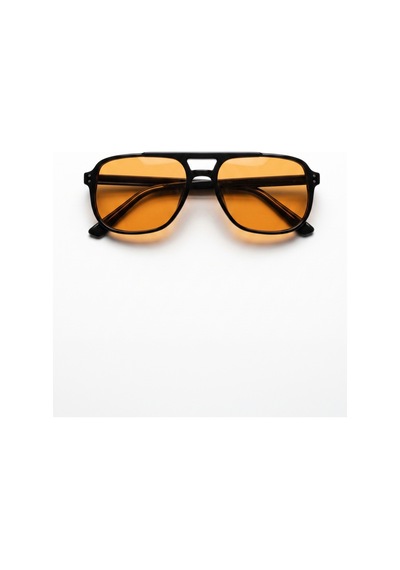 Horızon Siyah Çerçeve Geometrik Aviator Güneş Gözlüğü Turuncu Lens Unisex Uv400