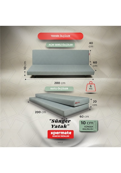 Sünger Yatak Katlanır Yatak Yer Yatağı Katlanabilir Yer Minderi 100 X 200 Cm