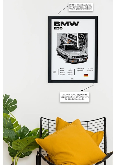 Bmw 3 Series E30 Tasarım Çerçeveli Poster Tablo