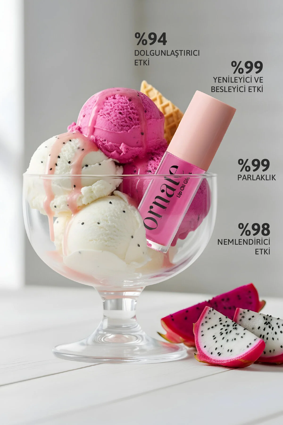 Pitaya Lip Oil Gloss Dolgunlaştırıcı Efekt Nemlendirici, Parlatıcı Simli Dudak Yağı Pitaya 5 Ml Pembe