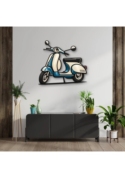 Retro Turkuaz Scooter - Metal Tablo - Dec0207 100 X 91 Cm Çok Renkli