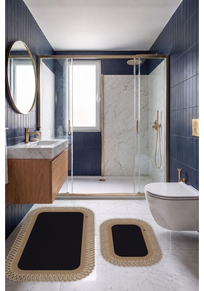 Banyo Paspası Takımı 70x110+50x70 Cm Dış Trikot Siyah & Hasır Siyah - Hasır