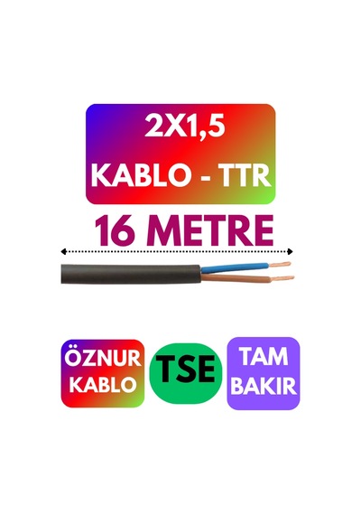 Öznur 2x1,5 Ttr Kablo Siyah Metre Seçenekli - 16 Metre