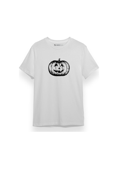 Halloween Pumpkin Smile Beyaz Kısa Kol Erkek Tshirt 001
