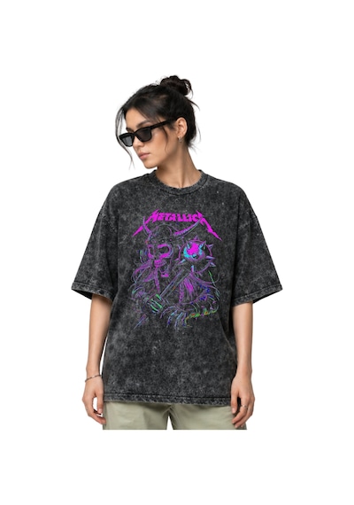 Sevbano Metallica Rock Metal Müzik Grubu Ön Baskılı Unisex Oversize Eskit Siyah