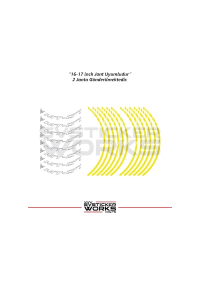 Yamaha Mt-07 Jant Sticker Dış Ve İç Set Sticker Jant Şeridi Sarı
