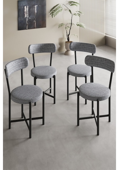 Sandalye 4 Adet Keten Kumaş Metal Ayak Modern Mutfak Sandalyesi Cafe Balkon Ofis Teddy Gri