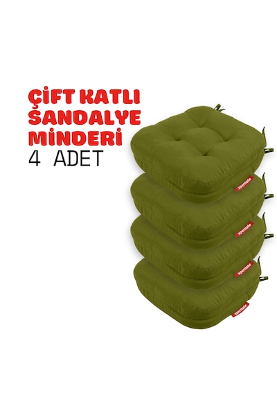 Xpermate 4'lü Çift Kat Sandalye Minderi 42x42x8 Yeşil